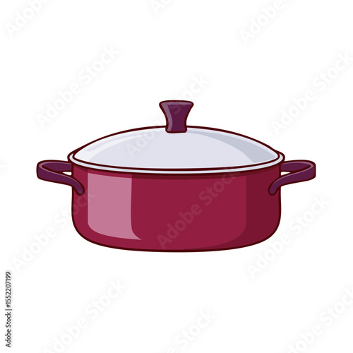 Burgundy Pot with Lid Illustration, Kitchen Utensil, Cooking Vessel with Handles