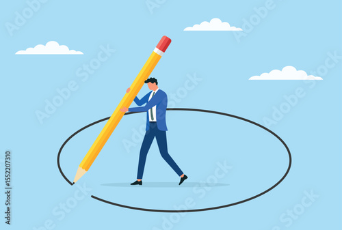 Vector illustration of a businessman drawing his own boundaries, representing self empowerment, setting personal and professional limits, and taking control of his future success
