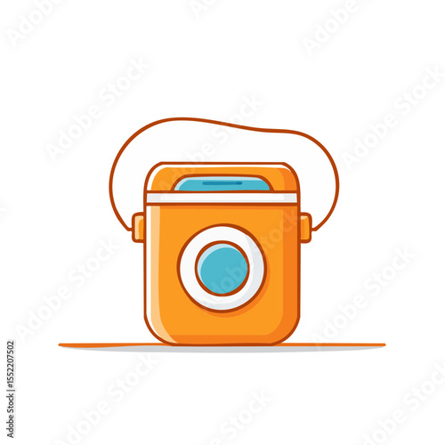 Cooler Box Illustration with Bold Outline Style Food and Drinks Storage for Camping and Picnics in Orange