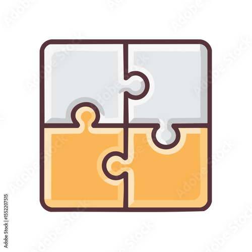 Four piece jigsaw puzzle forming square shape with two different colors complete game solution icon
