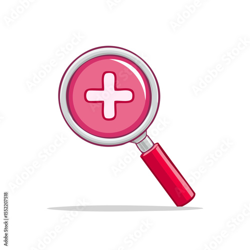 Magnifying glass with plus sign on the lens for search or zoom functionality icon, illustration