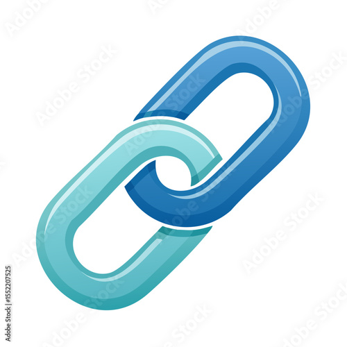 Linked connection illustration featuring gradient blue interlocked chain links on black background representing unity and dependency