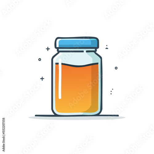 Glass Jar Containing Orange Liquid with Blue Lid Illustration Isolated on Black Background