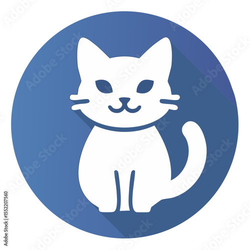 Cute White Cat Icon Vector Illustration Sitting Calmly on Blue Circle Background for App or Web Design