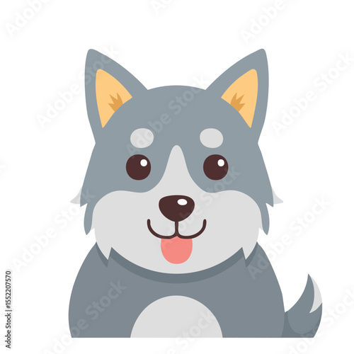 Cute Gray Wolf Cartoon Illustration Friendly Puppy Character Smiling Animal Mascot Design
