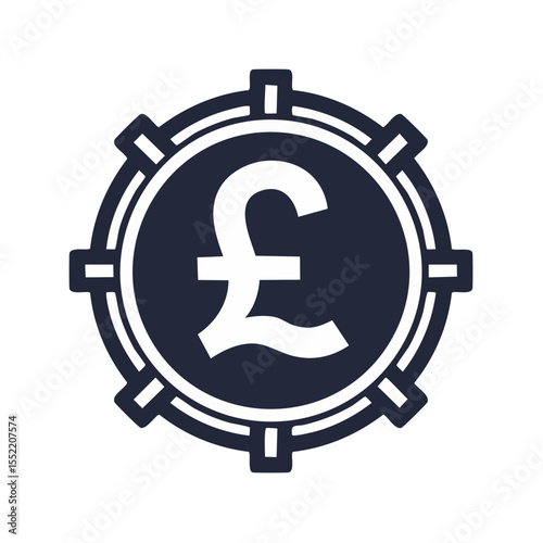 Pound Sterling Symbol in Gear Shape, Currency Icon, British Money