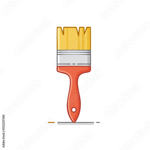 Isolated Yellow Paint Brush with Red Handle on Black Background Tool for Painting