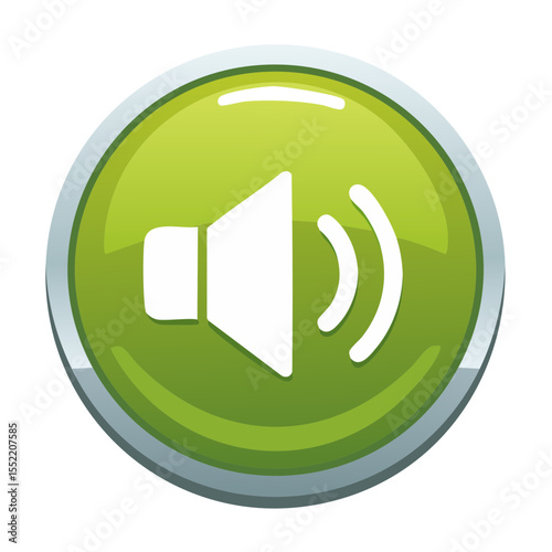 Glossy green button featuring white speaker icon to represent volume or sound settings in applications and user interfaces