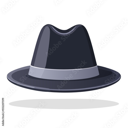 Illustration of a gray fedora hat with a gray band on a black background, style, vintage
