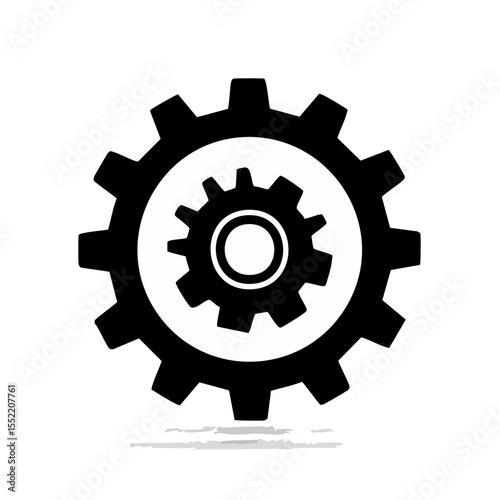 White gear wheel icon, technical design on dark background for engineering solutions