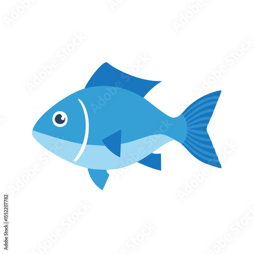 Illustration of a Single Blue Fish Swimming with Fins and Tail Aquatic Wildlife Underwater Fauna Graphic Element Isolated on Black Background