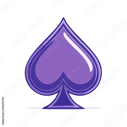 Isolated purple spade card suit for casino games and design projects representing chance, luck, and gambling with simple vector graphics