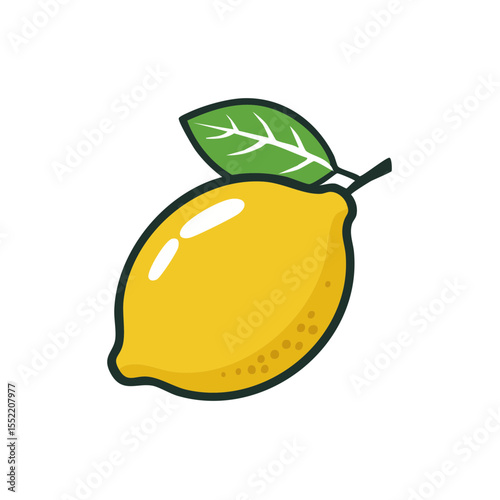 Isolated yellow lemon with green leaf graphic illustration for food design concepts and fresh fruit themes on black background