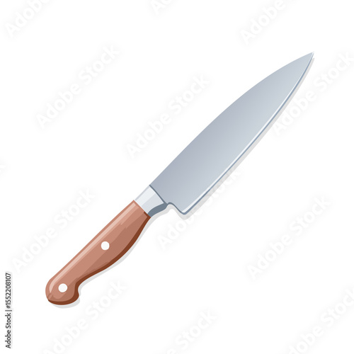Chef's knife with wooden handle illustration for culinary arts or cooking concept on isolated black backdrop