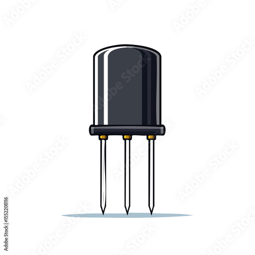 Illustration of Discrete Semiconductor Transistor with Three Leads on Black Background