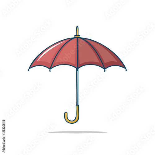 Illustration of a red umbrella on a dark backdrop providing shelter from the rain with a curved handle and shadow below