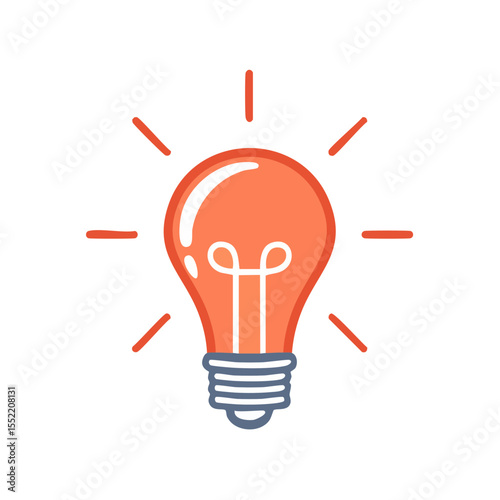 Illustration of an orange light bulb with a glowing filament on a black background. Concept for new ideas and inspiration.