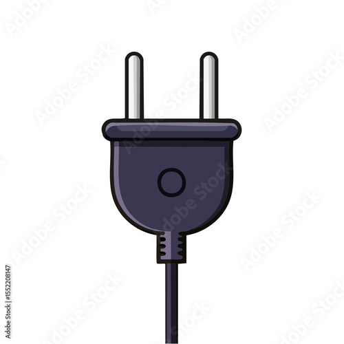 Electric Plug Connector with Pins and Cable on Black Background, Energy Supply
