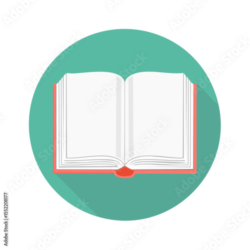 Open Book Icon Design with Teal Circle Background for Education and Learning Resources Simple Flat Graphic Style