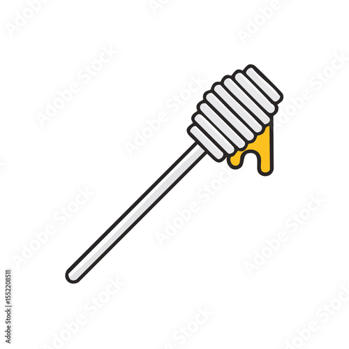 Illustration of a honey dipper with dripping honey on a solid dark background