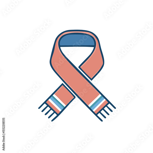 Stylized Illustration of a Coral Scarf with Blue Accents on a Black Backdrop