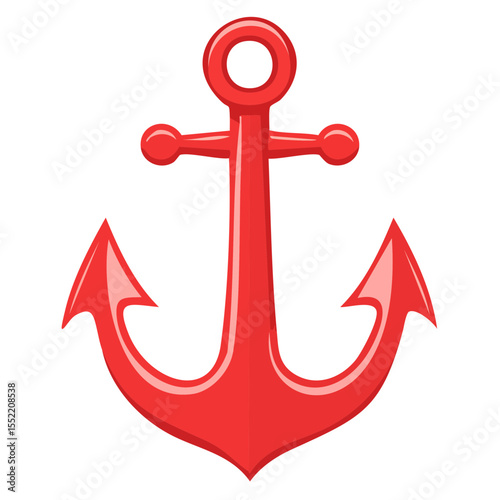 Cartoon Red Anchor Icon Nautical Vessel Marine Equipment Safety Symbol Sea Port Nautical Object