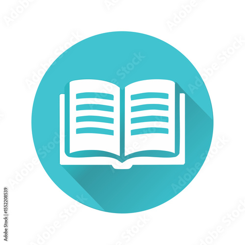Open Book Icon on a Blue Circle Symbolizing Learning and Education with Long Shadow