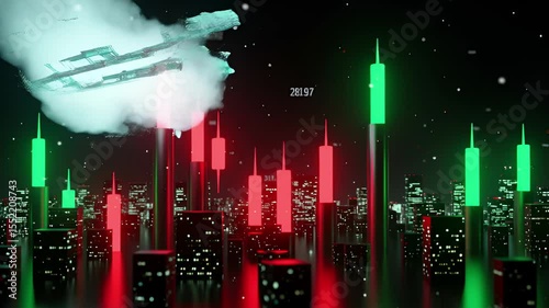 Animated Stock Market Candles in Cityscape Environment