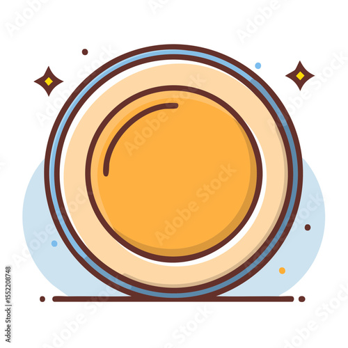 Stylized Illustration of a Dinner Plate with Orange Center and Sparkling Highlights on Black Background