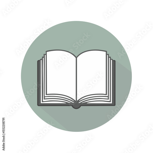 Open book icon in circle, reading, learning, knowledge, flat design, illustration
