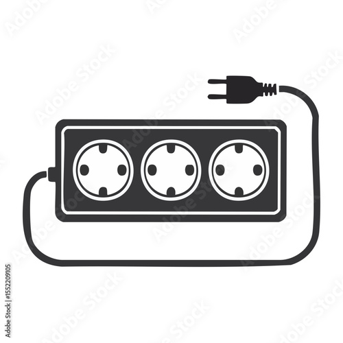 Electrical extension cord with three outlets and plug, power supply illustration