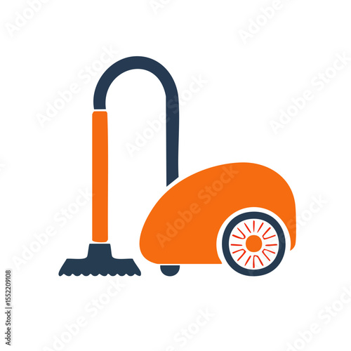 Orange vacuum cleaner illustration on black background for cleaning appliances and home services