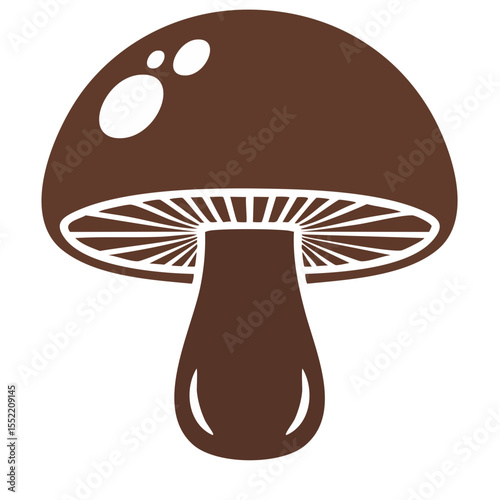 Brown Mushroom Illustration with Cap, Stem and Gills on Black Background for Culinary or Mycological Content