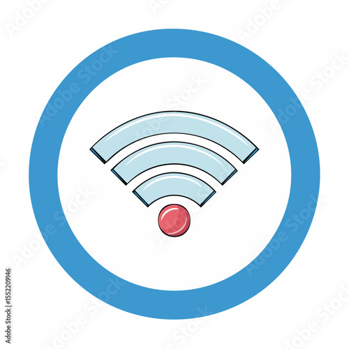 Cartoon WiFi Symbol Design on White Circle with Blue Border Internet Connectivity Graphic Icon