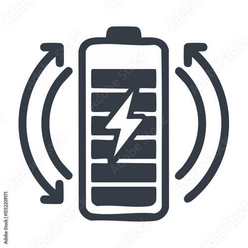 Battery Charging Symbol with Arrows Showing Cycle of Energy Refill