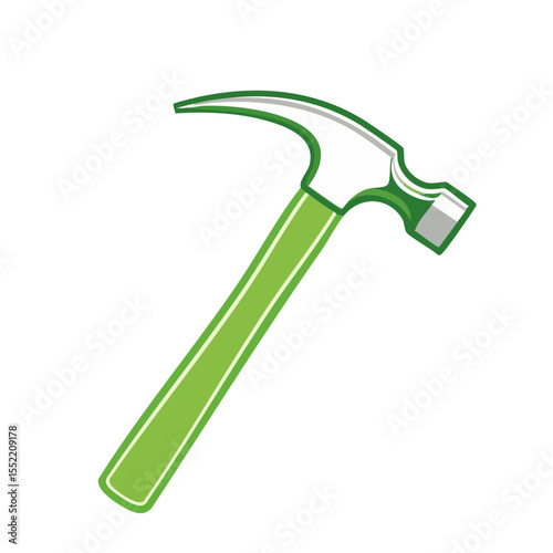 Green and White Hammer Tool on Black Background for Construction or Repair