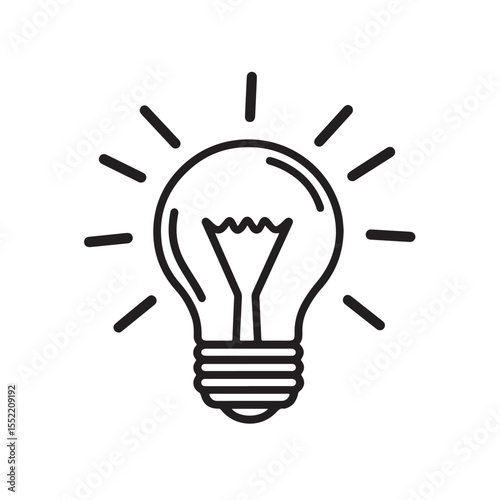 Bright Light Bulb silhouette, black and white drawing of a light bulb on a white background, Simple black outline drawing of a lightbulb