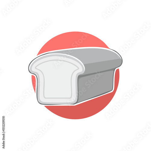 Cartoon loaf of bread graphic on red circle, illustration of baked goods on isolated background