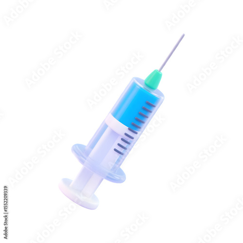 3d rendered syringe with blue liquid and needle isolated on transparent background