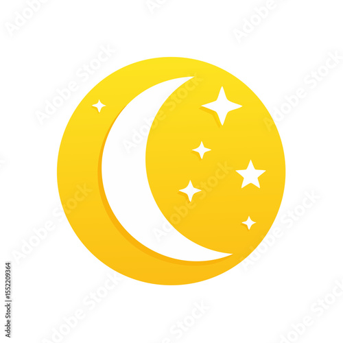 Golden moon and stars illustration in the night sky celestial themed design for children sleep time dreamy magical concept