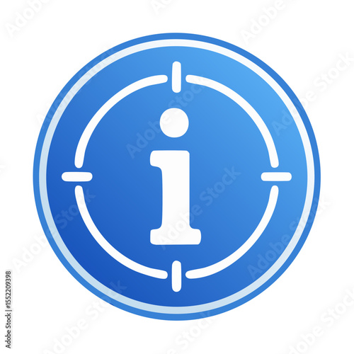 Blue Information Icon in Circular Design with Target Markers Explanatory Symbol Sign Guidance Knowledge Communication