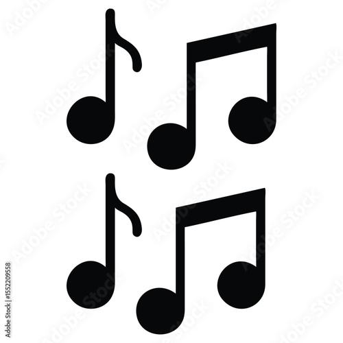 A vector illustration of musical notes and a treble clef on a white background creates a versatile sound or melody icon for web and design elements