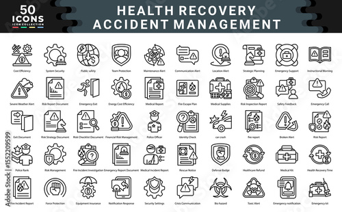 Health Recovery Accident Management icon collection. Simple outline vector illustration.