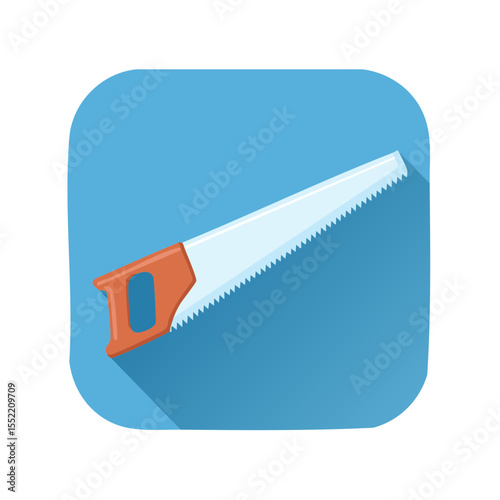 Hand saw vector icon on a blue background carpentry tool with handle and teeth for cutting wood construction equipment instrument