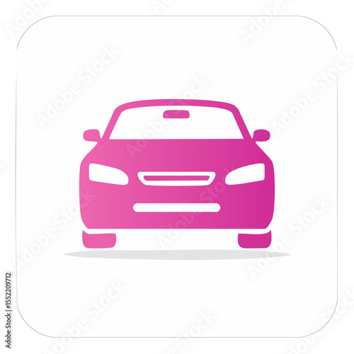 Front View Pink Car Icon Illustration on White Background