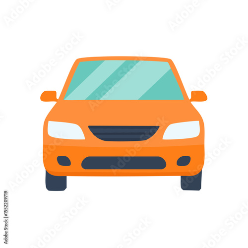 Orange passenger vehicle icon illustration front view transportation service travel concept and carsharing theme isolated on black background