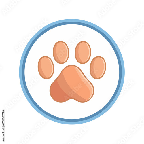 Dog paw print icon design inside light blue circle shape for pet care, veterinary concept, and animal shelters emblem