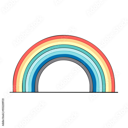 Stylized rainbow with seven colors on black background Simple color gradient design weather phenomenon vector illustration