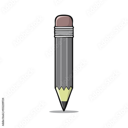 Illustration of Gray Graphite Pencil with Eraser on a Black Background
