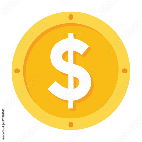 Gold Coin Illustration with Dollar Sign Symbol Finance Investment Money Banking Wealth Earnings Savings Currency Concept